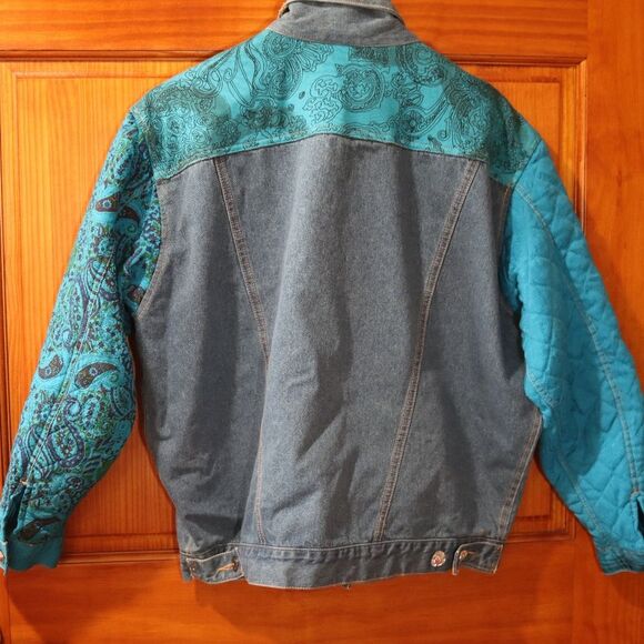 Carole Little Blue Denim Funky Patchwork Jacket & Silk Shirt Set 80s 8 - Picture 11 of 16